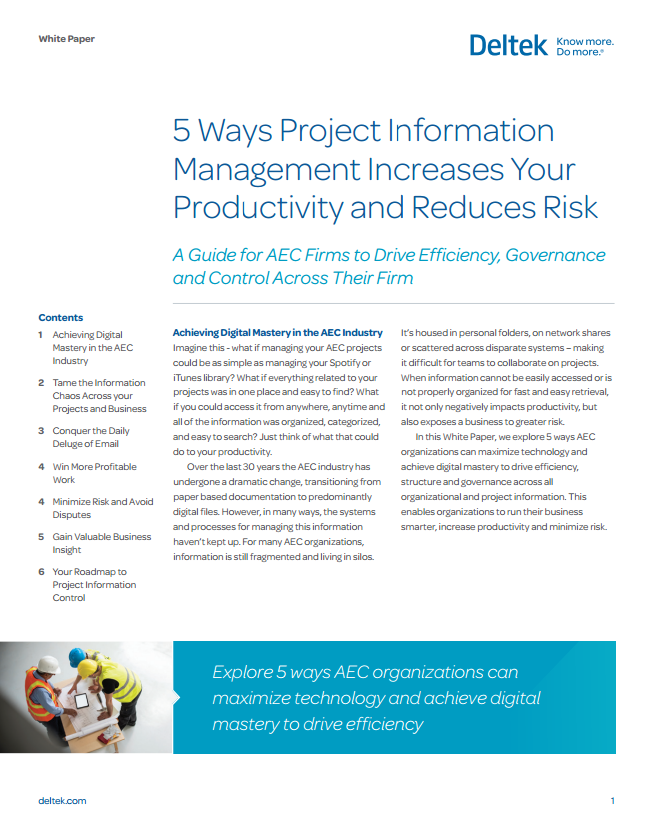 5 Ways Project Information Management Built for AEC Firms Increases Productivity and Reduces Risk