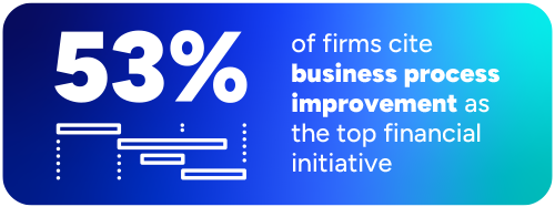 53% of firms cite business process improvements as the top initiative