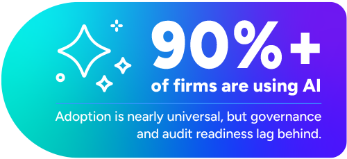 90% of firms are using AI. Adoption is nearly universal, but governance and audit readiness lag behind.